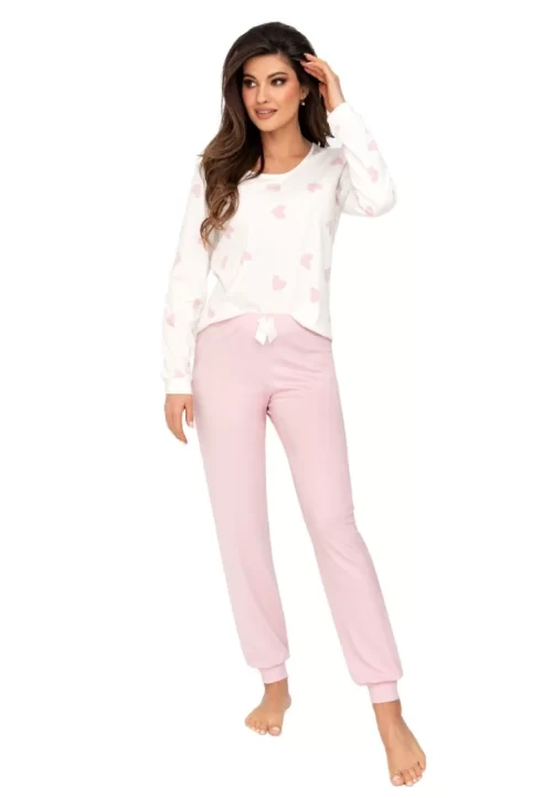 SWEET - Pijama damă premium, bumbac, 2 piese, roz, essential long