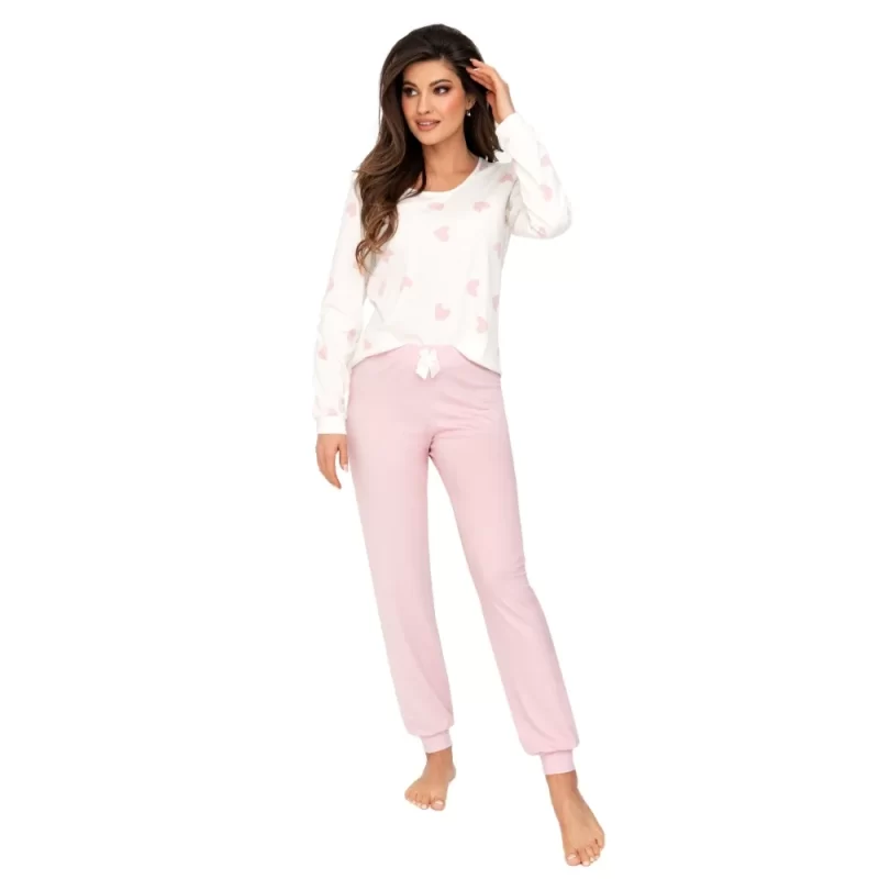 SWEET - Pijama damă premium, bumbac, 2 piese, roz, essential long