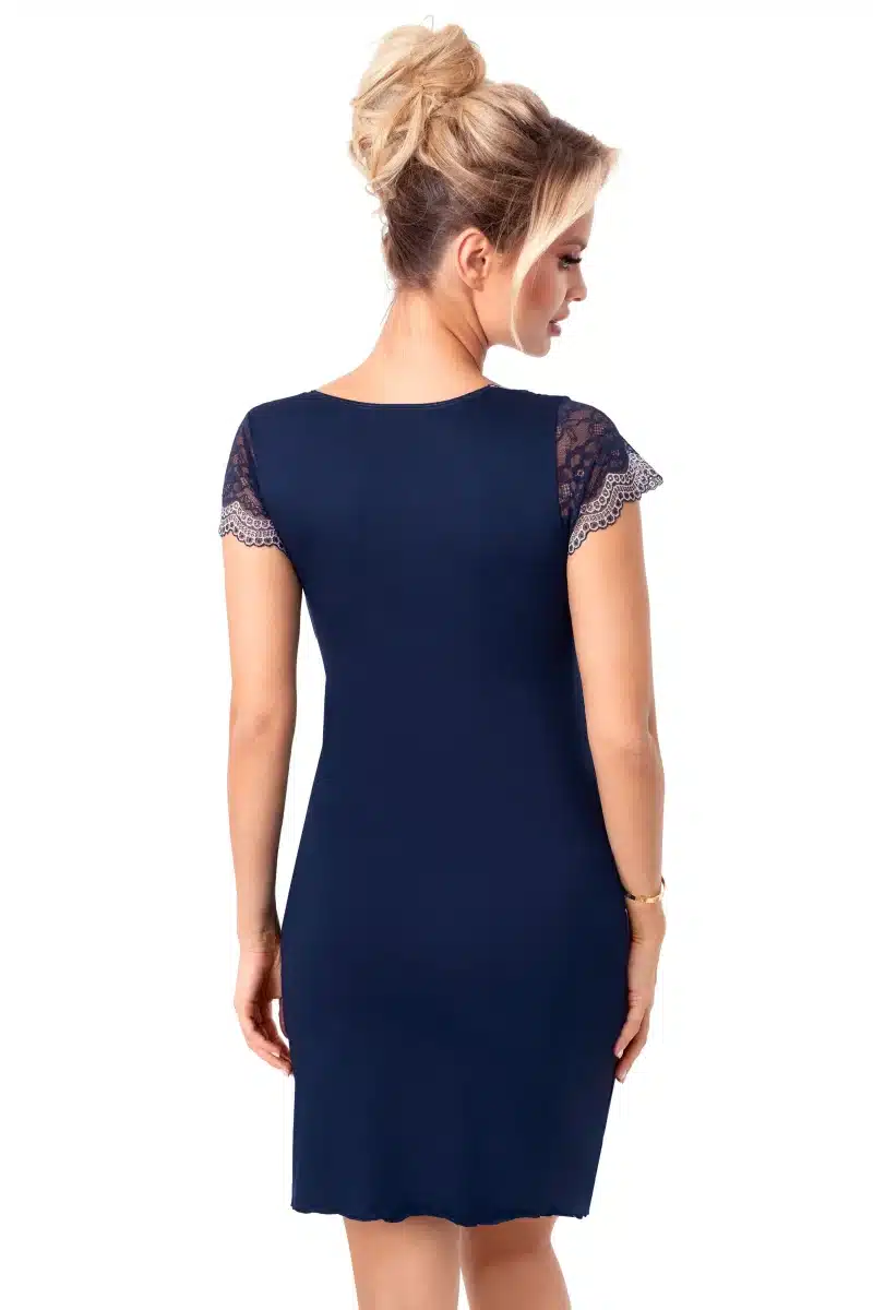 OLIMPIA – Cămașă de noapte din viscoză premium, dantelă, bleumarin - imagine 2